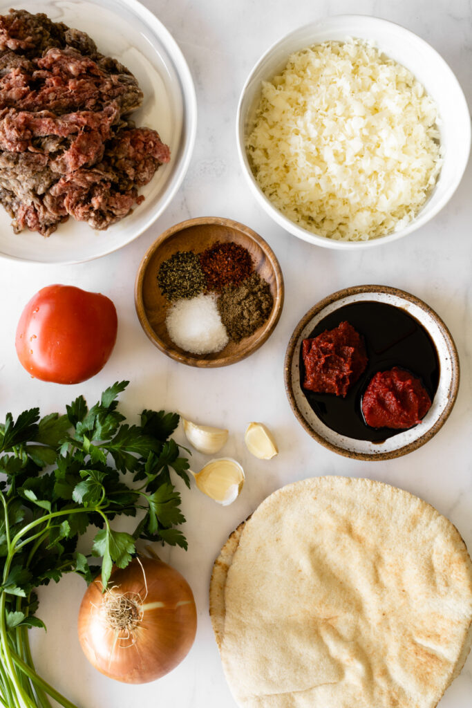 ingredients to make arayes with cheese.