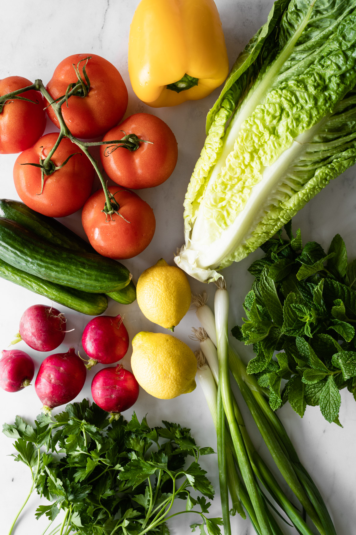 ingredients to make authentic fattoush salad.