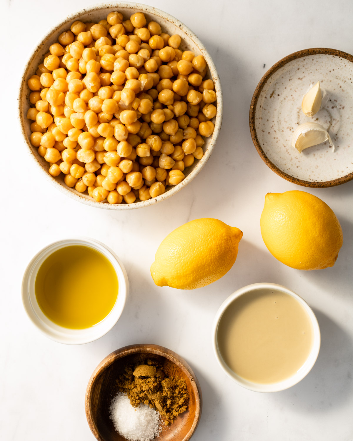 ingredients to make authentic homemade hummus.